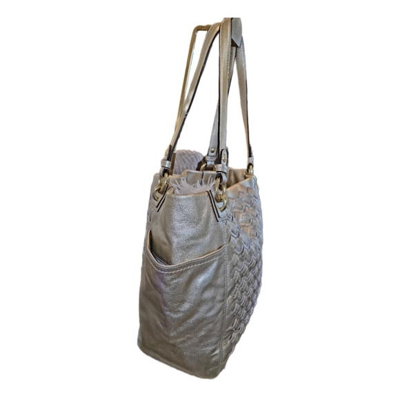 Coach North South Gold Metallic Woven Leather Tote Bag - Picture 5 of 7